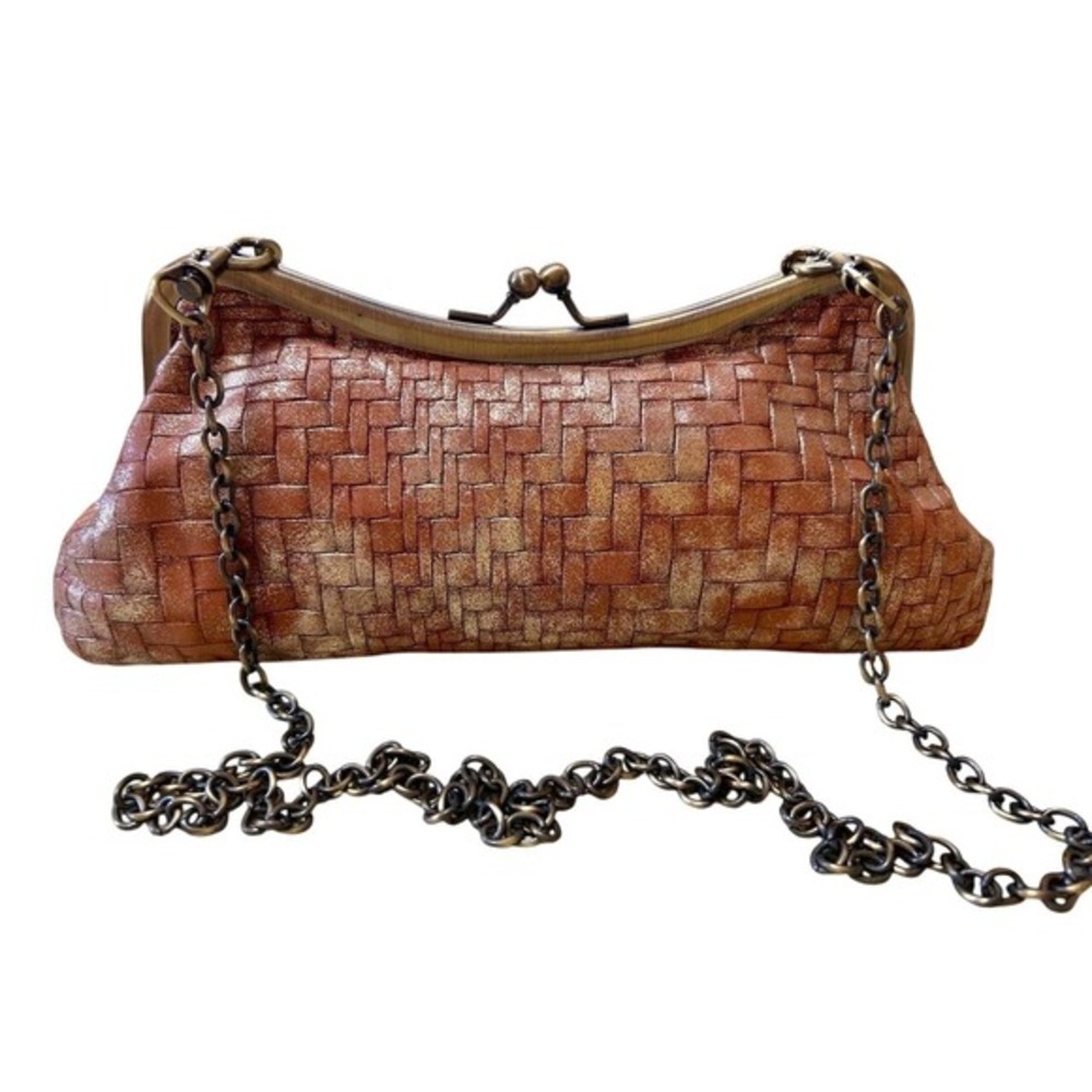 Patricia Nash Lina Metallic Woven Frame Clutch Kiss Lock Crossbody Bag